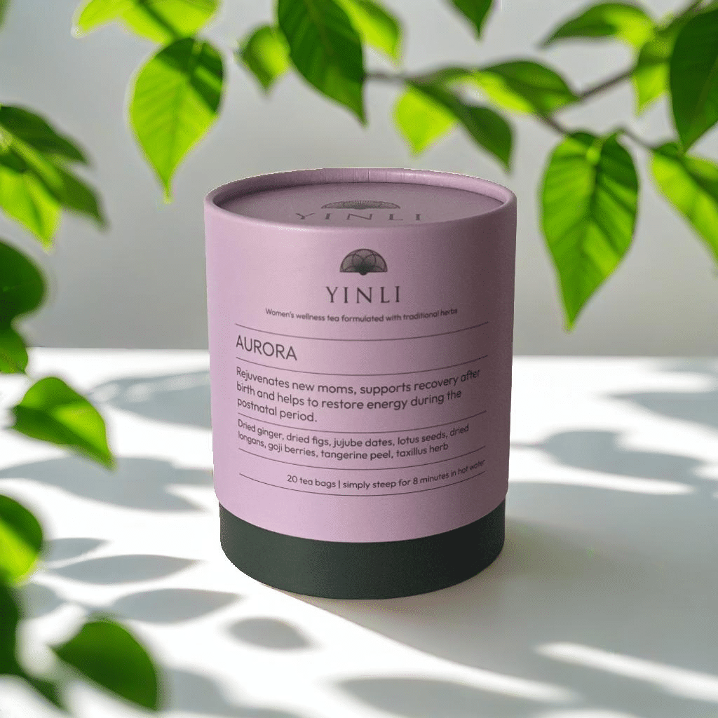 AURORA postpartum recovery herbal tea — TCM postnatal blend to restore energy after birth | Yinli Wellness UAE